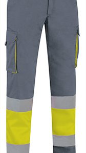 Pantalon Alta Visibilidad VALENTO FACTORY-Amarillo Fluor- Gris Cemento