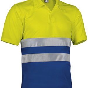 Polo de manga corta Alta Visibilidad Valento BUILD-Amarillo Fluor-Azul Azulina