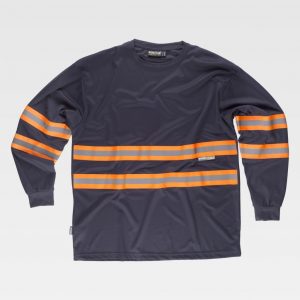 Camiseta de manga larga con cintas reflectantes WORKTEAM C3937-Azul Marino-Naranja Flúor